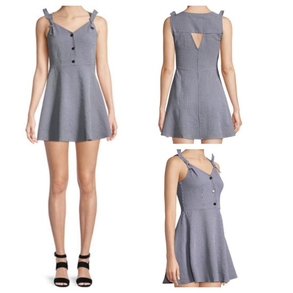 Haute Rogue Checkered Bow-Shoulder Mini Dress - Picture 1 of 6